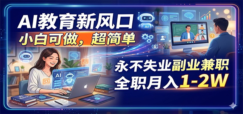 AI教育新风口，小白可做，超简单，永不失业副业兼职 全职月入1-2W-百盟网