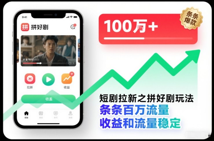 短剧拉新之拼好剧玩法,条条百万流量,收益和流量稳定-百创网