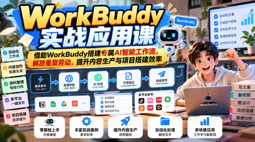 WorkBuddy实战应用课，借助WorkBuddy搭建专属AI智能工作流，解放重复劳动，提升内容生产与项目搭建效率-百盟网