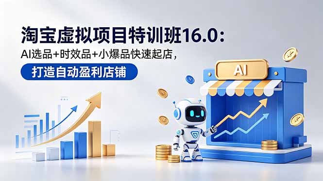 淘宝虚拟项目特训班16.0：AI选品+时效品+小爆品快速起店，打造自动盈利店铺-百盟网
