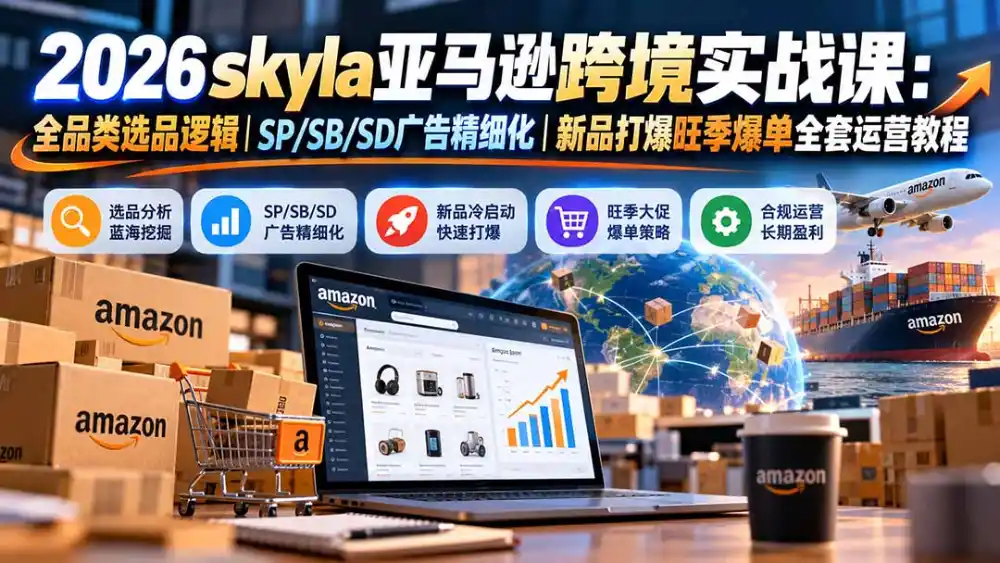 skyla亚马逊跨境实战课-更新1019：全品类选品逻辑｜SP/SB/SD广告精细化｜新品打爆旺季爆单全套运营教程