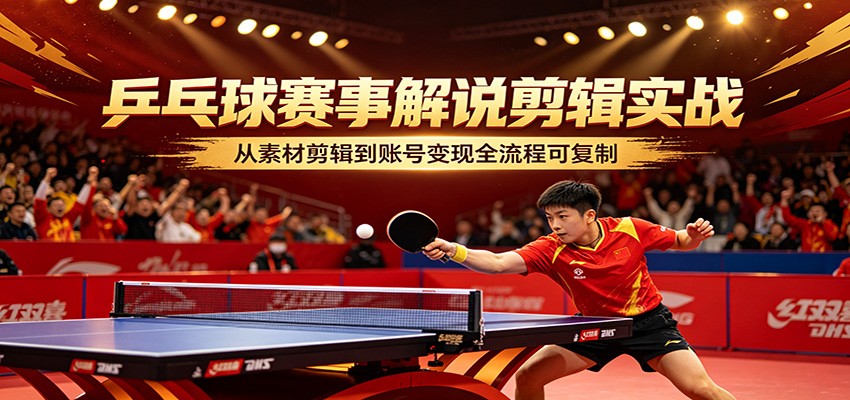 乒乓球赛事解说剪辑实战，从素材剪辑到账号变现全流程可复制-百盟网