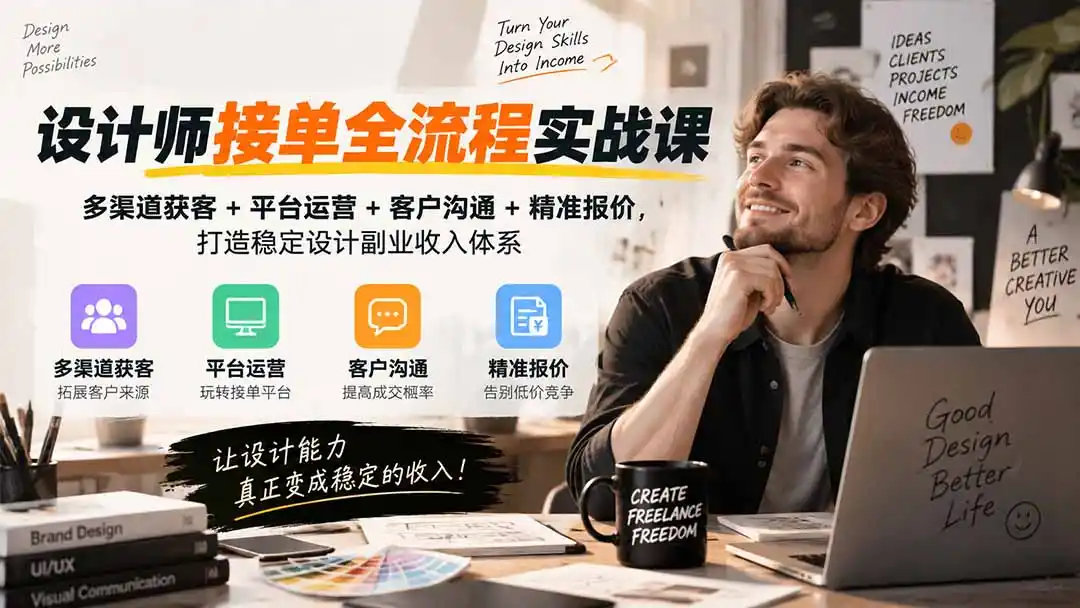 设计师接单全流程实战课-无水印|多渠道获客+平台运营+客户沟通+精准报价,打造稳定设计副业收入体系-百盟网
