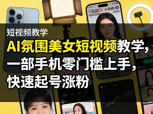 AI氛围美女短视频教学，一部手机零门槛上手，快速起号涨粉-百盟网