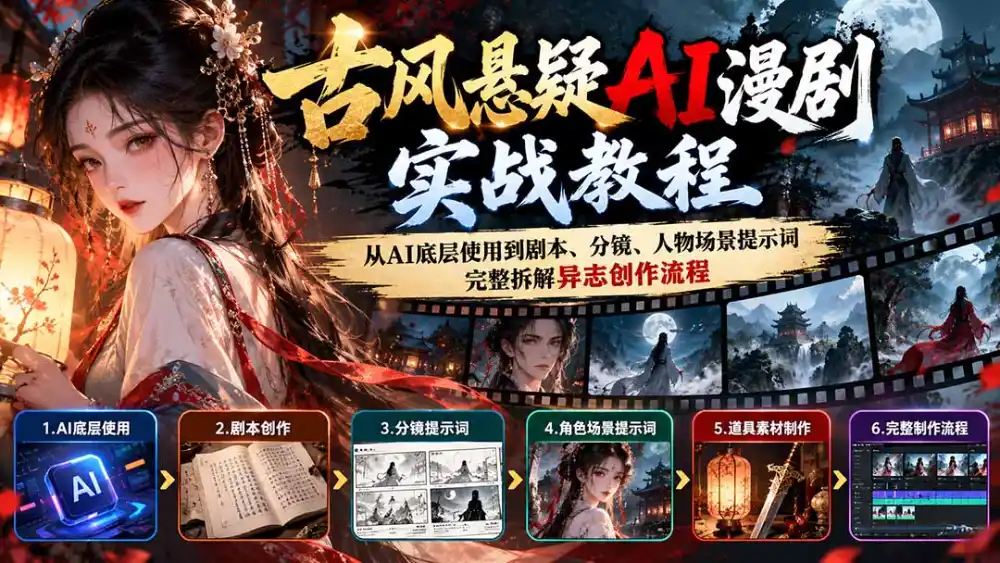 古风悬疑AI漫剧实战教程：从AI底层使用到剧本、分镜、人物场景提示词，完整拆解异志创作流程-百盟网