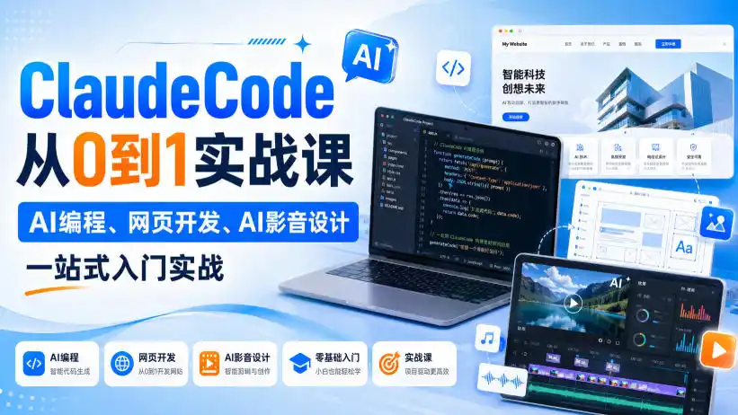 Claude Code从0到1实战课,AI编程、网页开发、AI影音设计一站式入门实战(更新) Claude Code从0到1实战课,AI编程、网页开发、AI影音设计一站式入门实战(更新)
