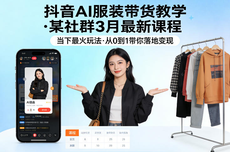 抖音AI服装带货教学，某社群3月最新课程，当下最火玩法，从0到1带你落地变现-百盟网