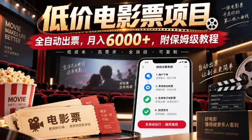 低价电影票项目,全自动出票,月入6000+,附保姆级教程【揭秘】-百盟网