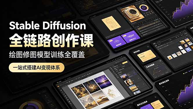Stable Diffusion全链路创作课，绘图修图模型训练全覆盖，一站式搭建AI变现体系-百盟网