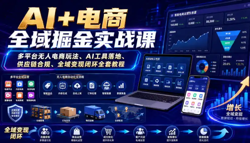 AI+电商全域掘金实战课｜多平台无人电商玩法、AI工具落地、供应链合规、全域变现闭环全套教程-百盟网