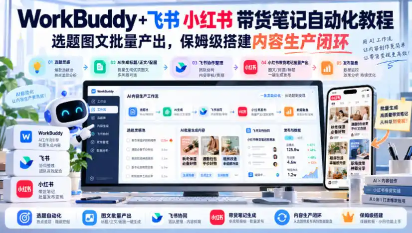 WorkBuddy+飞书小红书带货笔记自动化教程,选题图文批量产出,保姆级搭建内容生产闭环【文档】 WorkBuddy+飞书小红书带货笔记自动化教程,选题图文批量产出,保姆级搭建内容生产闭环【文档】