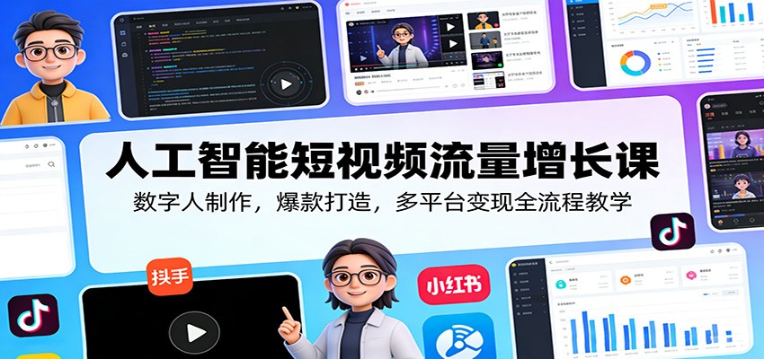 人工智能短视频流量增长课：数字人制作，爆款打造，多平台变现全流程教学-百盟网