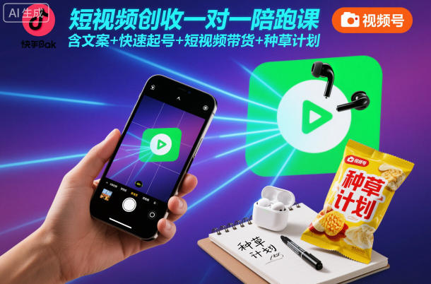 短视频创收一对一陪跑课，含文案+快速起号+短视频带货+种草计划-百创网