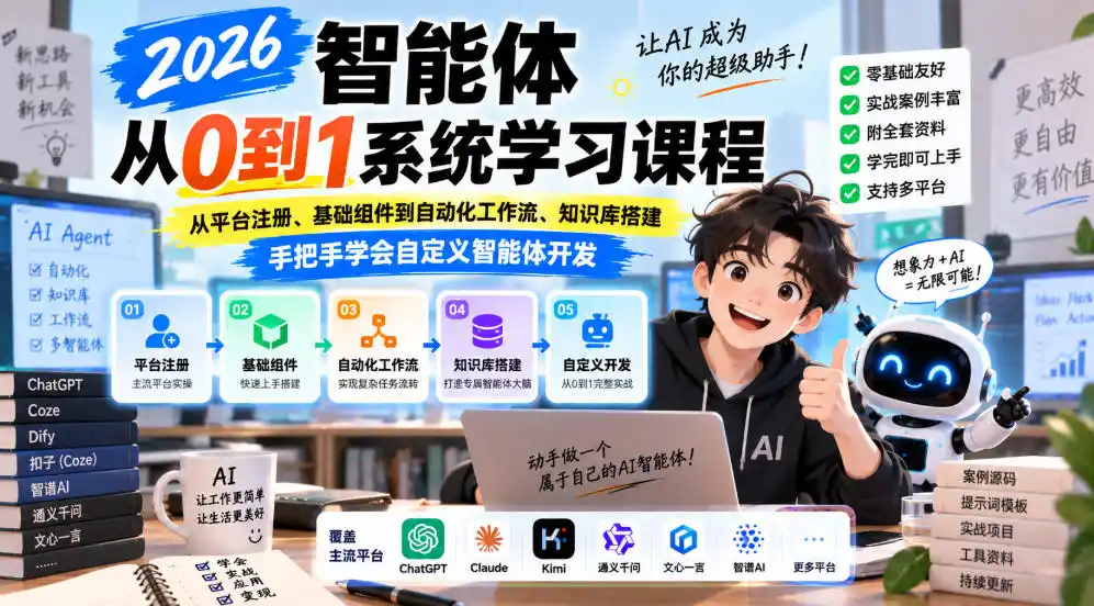 2026智能体从0到1系统学习课程，从平台注册、基础组件到自动化工作流、知识库搭建，手把手学会自定义智能体开发-百盟网