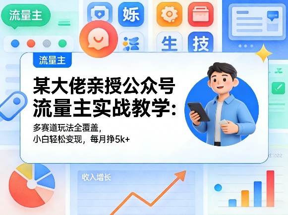 某大佬亲授公众号流量主实战教学：多赛道玩法全覆盖，小白轻松变现，每月多挣5k+-百盟网