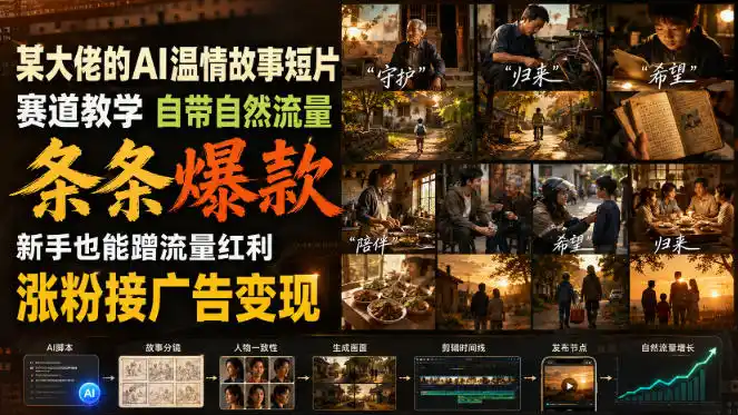 某大佬的AI温情故事短片赛道教学，自带自然流量，条条爆款，新手也能蹭流量红利，涨粉接广告变现-百盟网