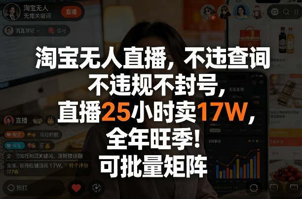 淘宝无人直播，不违规不封号，直播25小时卖17W，全年旺季！可批量矩阵【揭秘】-百盟网