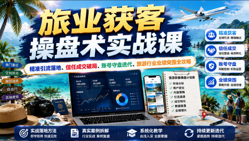 旅业获客操盘术实战课｜精准引流落地、信任成交破局、账号守盘迭代、旅游行业业绩突围全攻略-百盟网