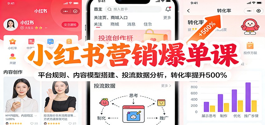 小红书营销爆单课：平台规则、内容模型搭建、投流数据分析，转化率提升500%-百创网
