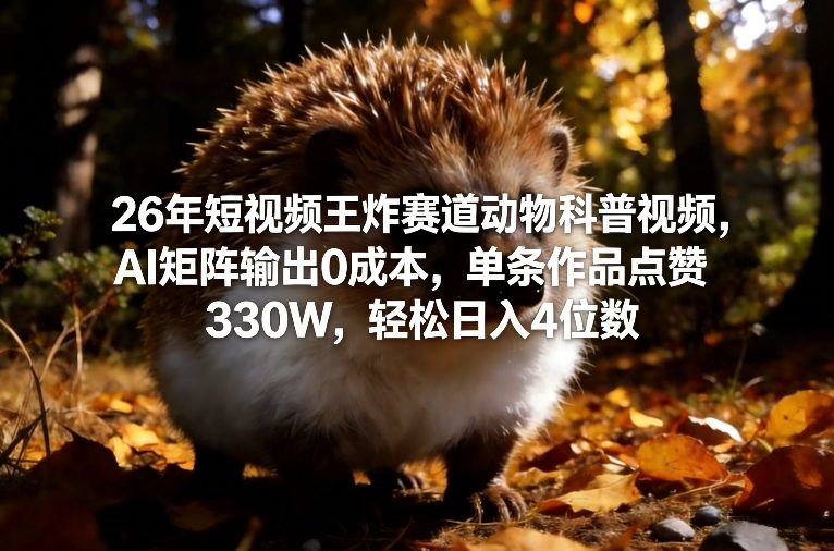 26年短视频王炸赛道动物科普视频，AI矩阵输出0成本，单条作品点赞330W，轻松日入4位数-百盟网