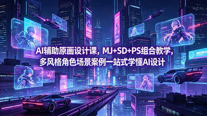 AI辅助原画设计课，MJ+SD+PS组合教学，多风格角色场景案例一站式学懂AI设计-百盟网