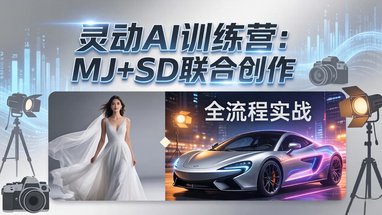 灵动AI训练营-3.0课程：MJ+SD联合创作，从婚纱大片到汽车广告，摄影后期全流程实战-百盟网