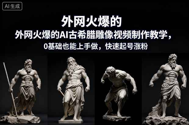 外网火爆的AI古希腊雕像视频制作教学，0基础也能上手做，快速起号涨粉-百创网