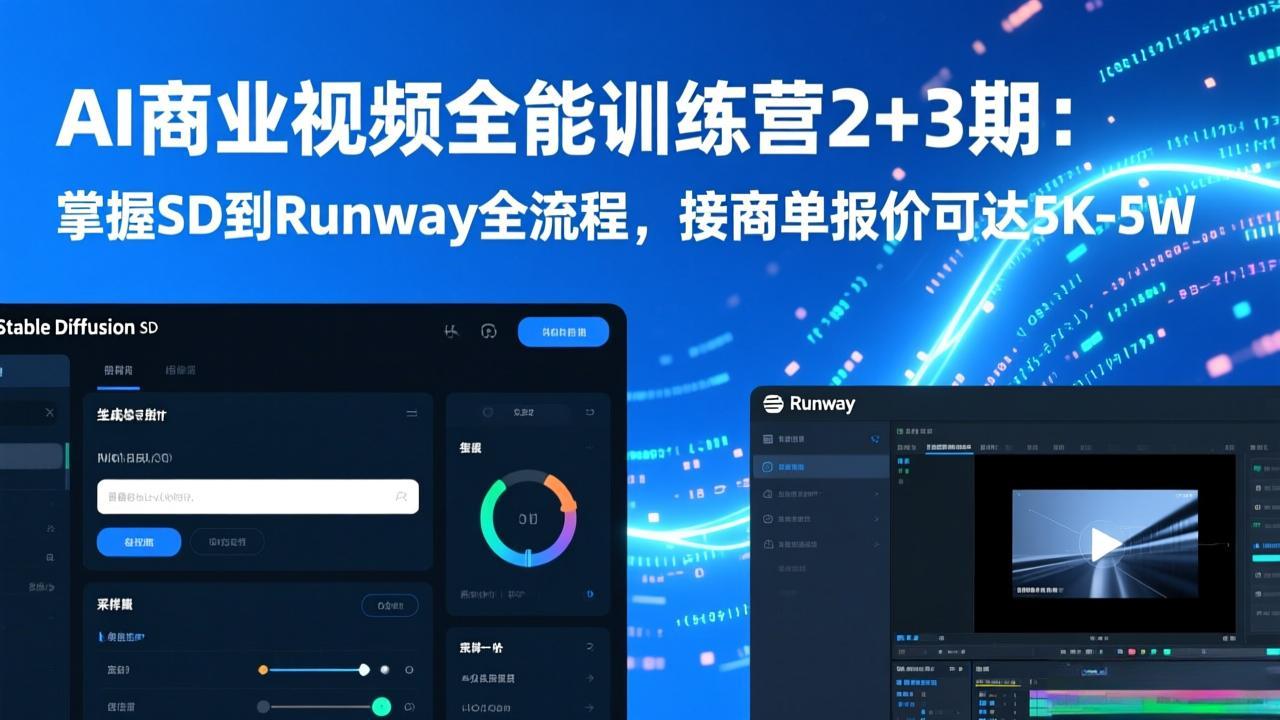 AI商业视频全能训练营2+3期：掌握SD到Runway全流程，接商单报价可达5K-5W-百创网