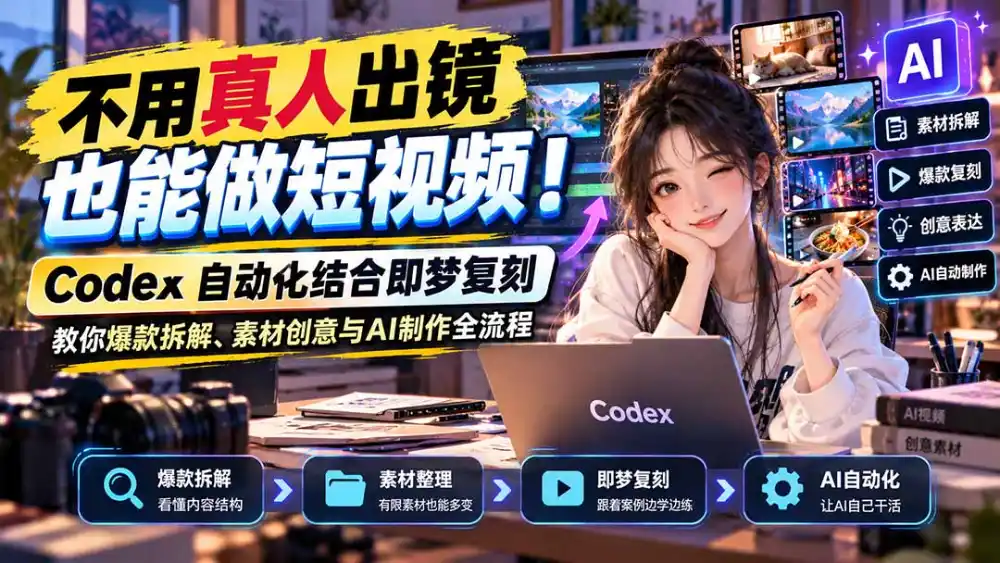 不用真人出镜也能做短视频！Codex自动化结合即梦复刻，教你爆款拆解、素材创意与AI制作全流程