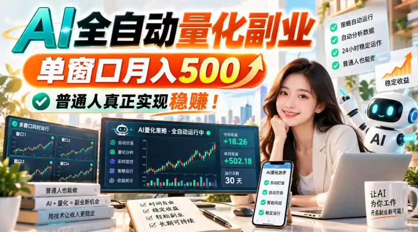 AI全自动量化副业，单窗口月入500，普通人真正实现稳賺！【揭秘】-百盟网
