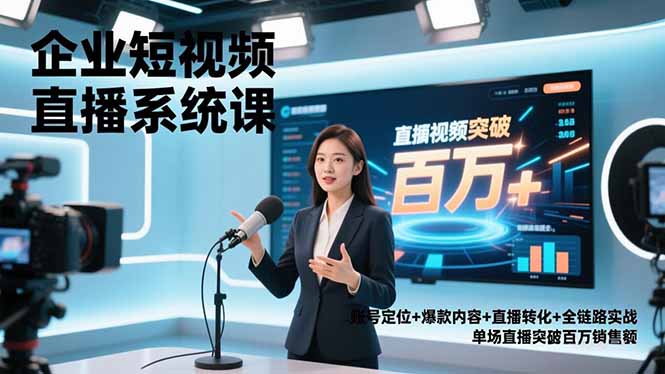 企业短视频直播系统课，账号定位+爆款内容+直播转化+全链路实战，单场直播突破百万销售额-百创网