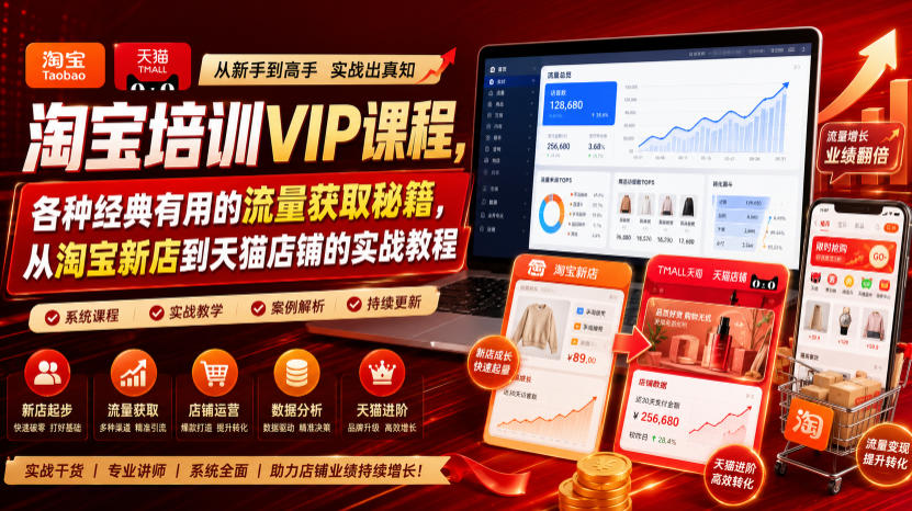 淘宝培训VIP课程，各种经典有用的流量获取秘籍，从淘宝新店到天猫店铺的实战教程(更新08月20日)-百盟网