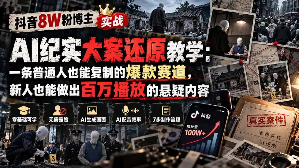 抖音8W粉博主AI纪实大案还原教学:一条普通人也能复制的爆款赛道,新人也能做出百万播放的悬疑内容 抖音8W粉博主AI纪实大案还原教学:一条普通人也能复制的爆款赛道,新人也能做出百万播放的悬疑内容