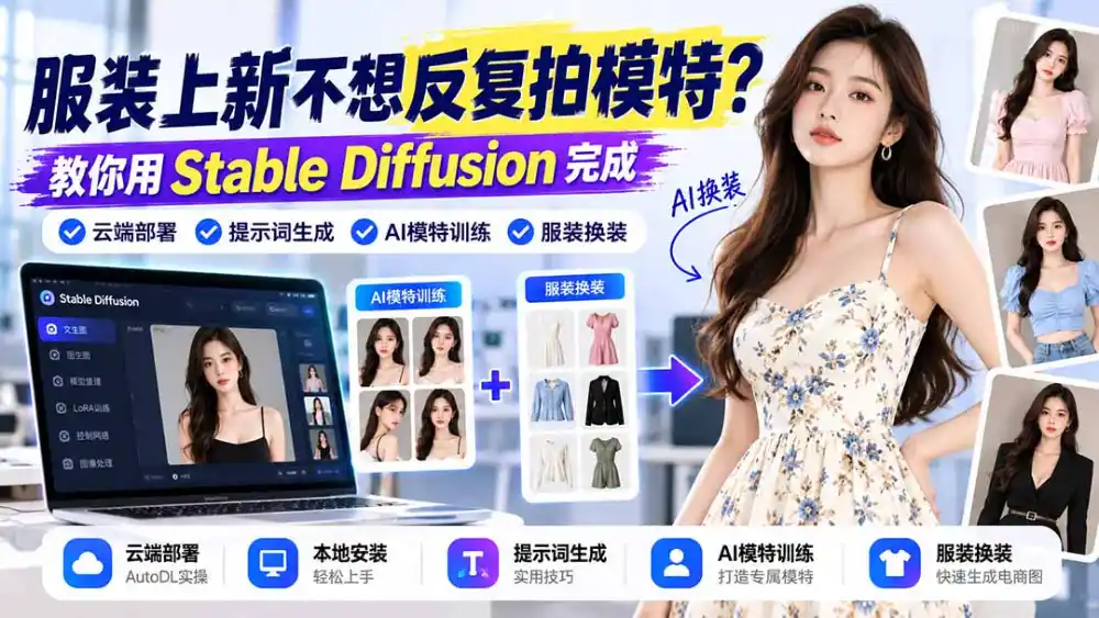 服装上新不想反复拍模特?教你用Stable Diffusion完成云端部署、提示词生成、AI模特训练与换装 服装上新不想反复拍模特?教你用Stable Diffusion完成云端部署、提示词生成、AI模特训练与换装