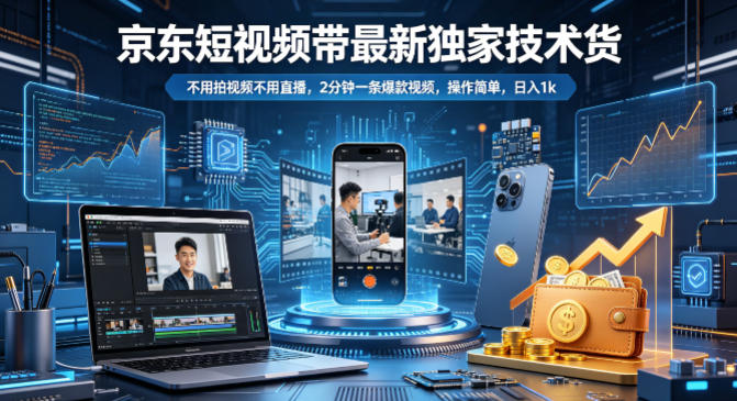 京东短视频带货最新独家技术，不用拍视频不用直播，2分钟一条爆款视频，操作简单，日入1k+【揭秘】-百盟网