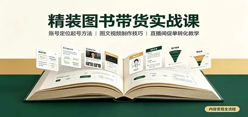 精装图书带货实战课：账号定位起号方法，图文视频制作，促单转化教学-百盟网