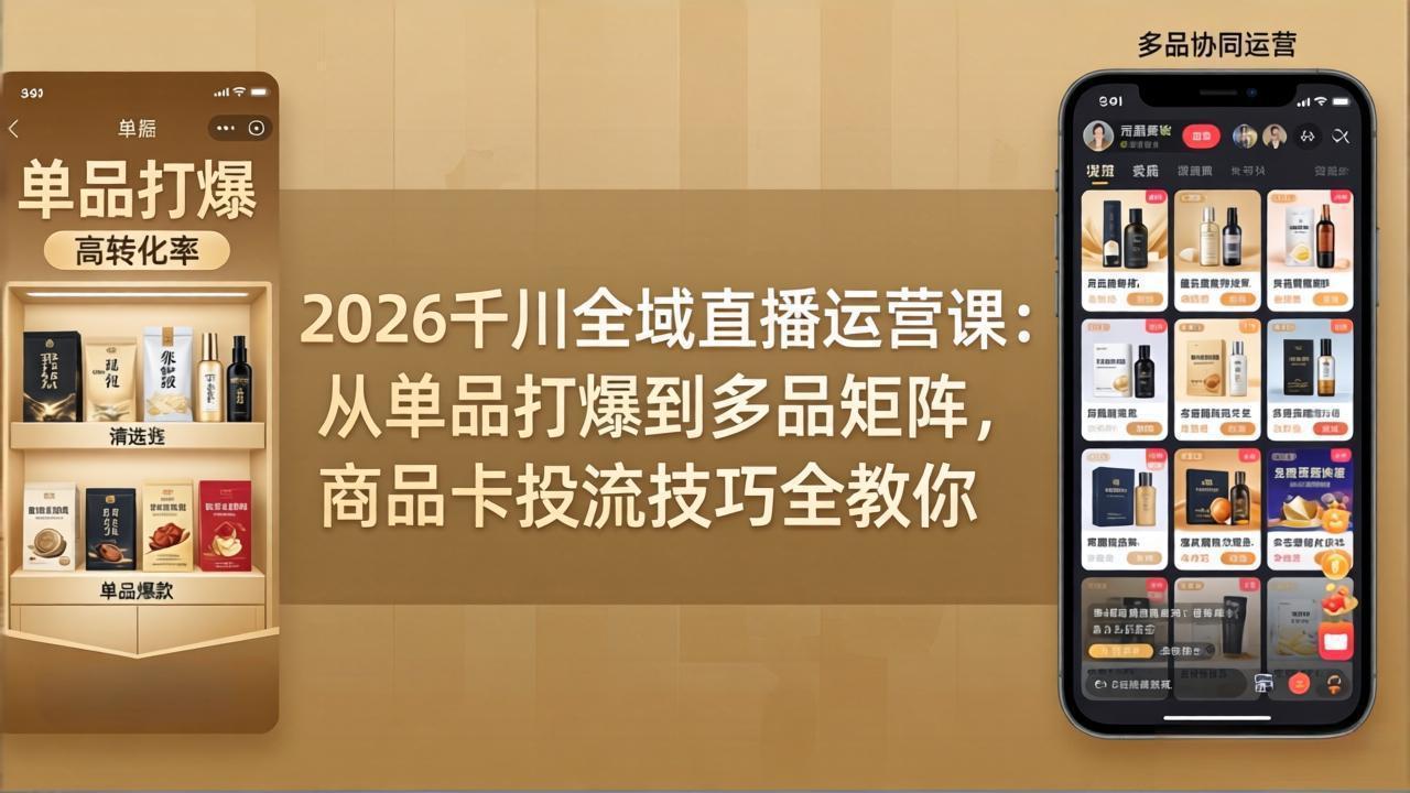 2026千川全域直播运营课：从单品打爆到多品矩阵，商品卡投流技巧全教你-百盟网
