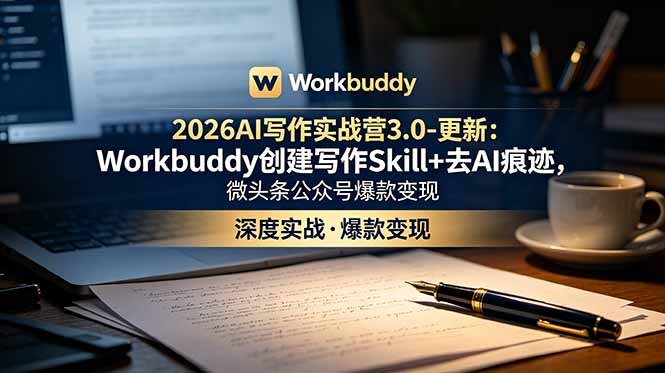 2026AI写作实战营3.0-更新：Workbuddy创建写作Skill+去AI痕迹，微头条公众号爆款变现-百盟网