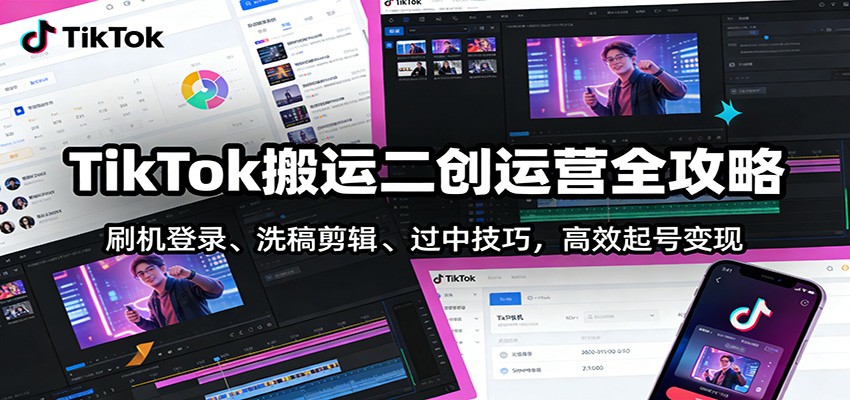TikTok搬运二创运营全攻略：刷机登录、洗稿剪辑 、过中技巧，高效起号变现-百创网