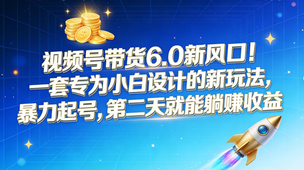 视频号带货 6.0 新风口！一套专为小白设计的新玩法，暴力起号，第二天就能躺赚收益-百创网