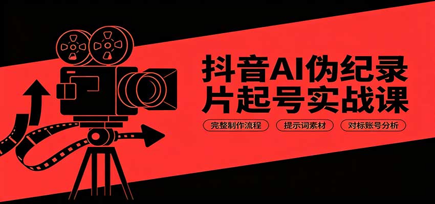 抖音AI伪纪录片起号实战课：完整制作流程，提示词素材，对标账号分析-百盟网