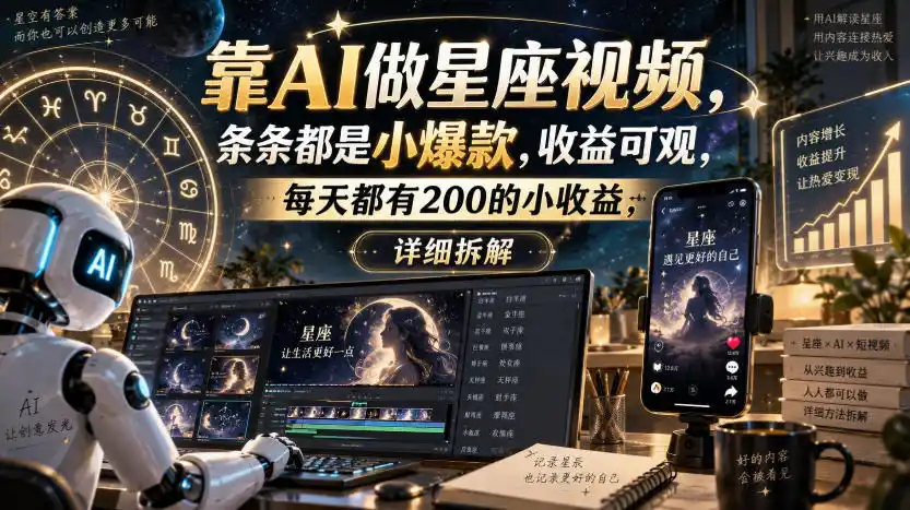 靠AI做星座视频，条条都是小爆款，收益可观，每天都有200的小收益，详细拆解-百盟网