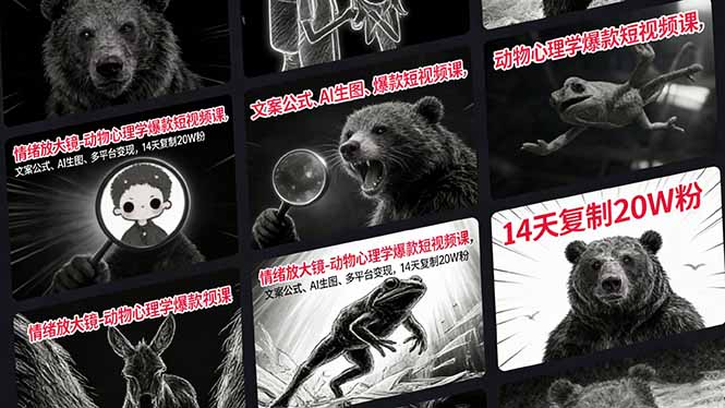 情绪放大镜-动物心理学爆款短视频课，文案公式、AI生图、多平台变现，14天复制20W粉-百盟网