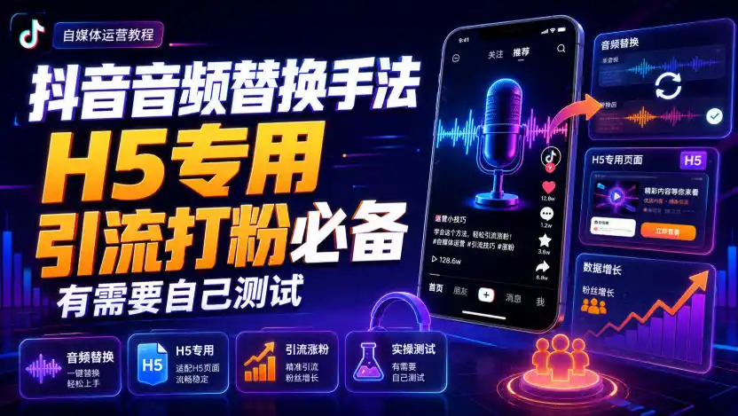 抖音音频替换手法H5专用，引流打粉必备，有需要自己测试-百盟网