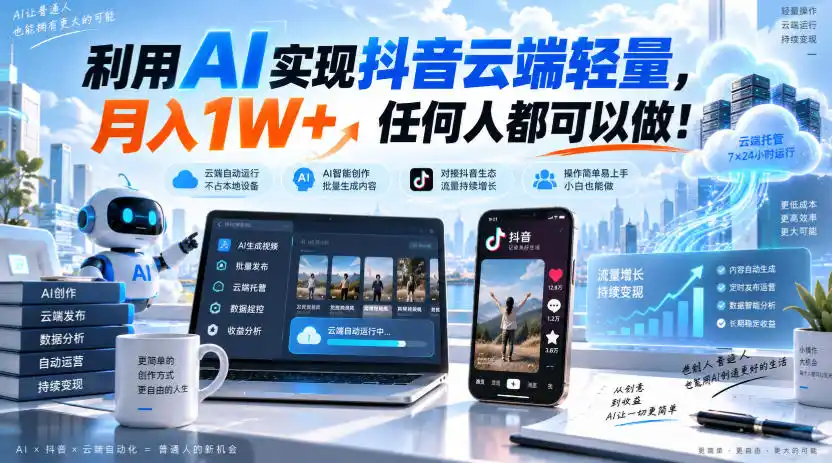 利用AI实现抖音云端轻量，月入1W+，任何人都可以做！【揭秘】-百盟网